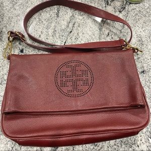 Tory Burch Perforated Logo Kipp Foldover Leather Cross Body Bag